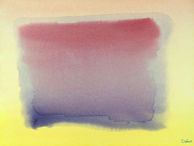 bottom-lit, yellow to red/purple color-field, watercolor painting