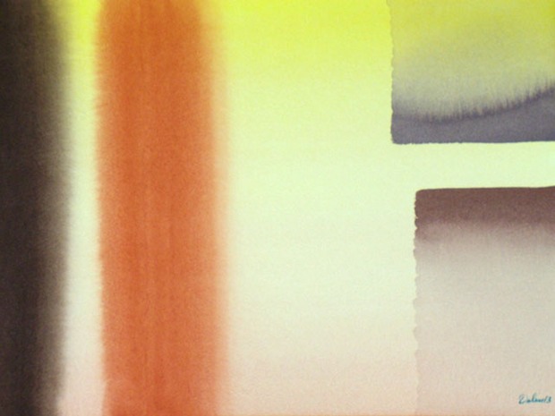 brown and red bars and light yellow block, watercolor painting