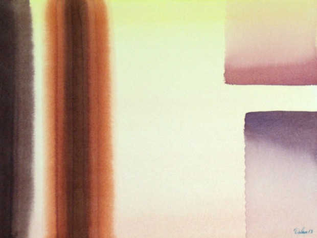 brown bars and pale-yellow block, watercolor painting