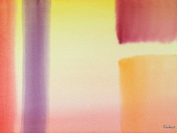 pastel-colored red and purple bars and yellow-pink block, watercolor painting