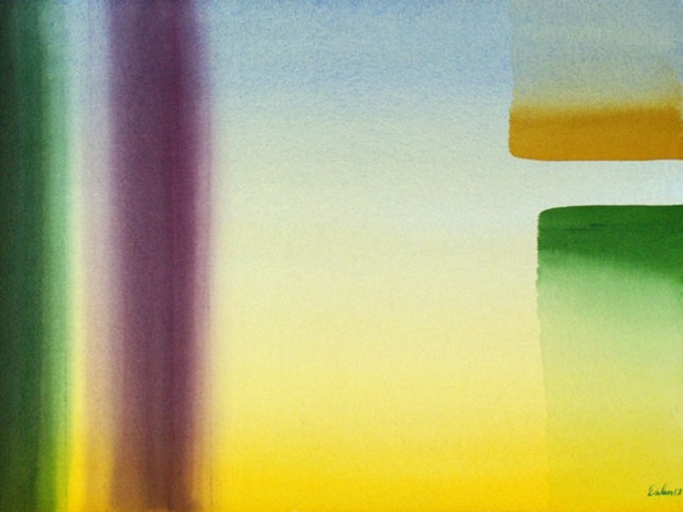 green and purple bars, and ochre and green blocks, watercolor painting