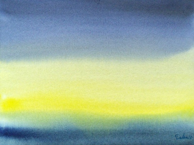 yellow horizon with blue sky, watercolor painting